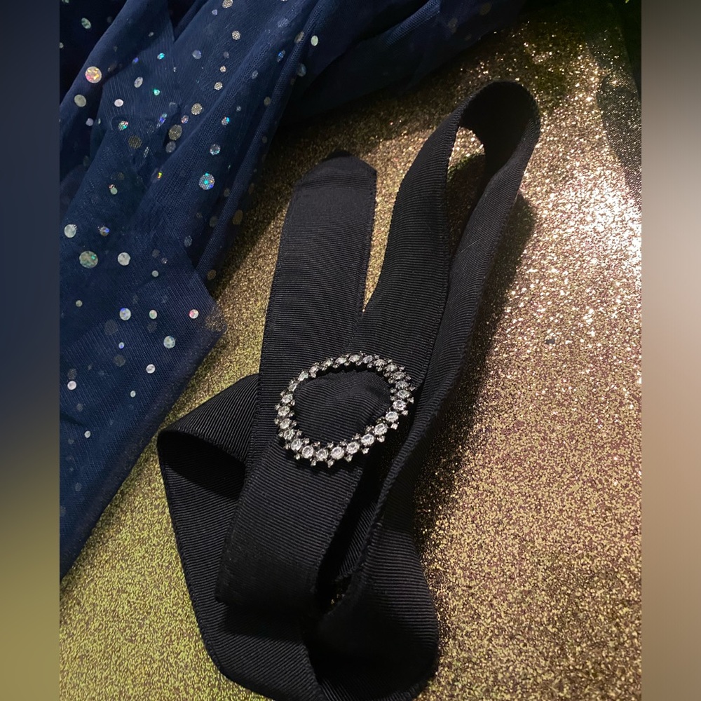 J.CREW BEJEWELED BLACK WHITE FORMAL DRESSY SPANDEX Belt SM MEDIUM